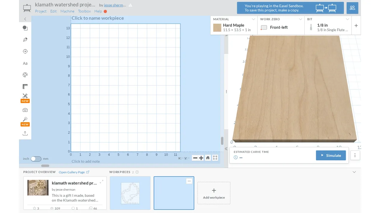 An empty Easel workpiece, the Apps menu and actual Cribbage Board controls, followed by the generated S-shaped three-player scoring track and native 3D preview.