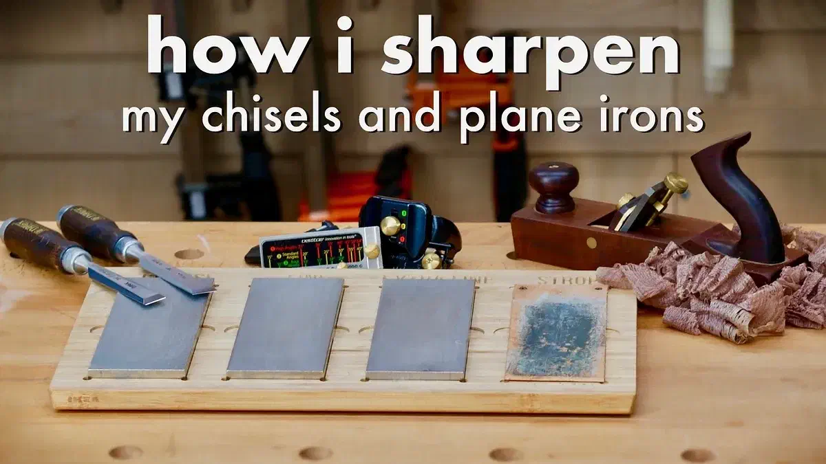 Johnny Brooke’s finished cutting-board sharpening station holding diamond plates and a strop
