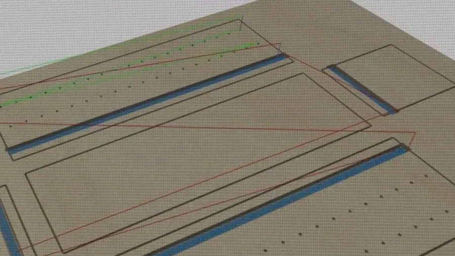 Toolpaths laid out over a sheet of material in Easel.